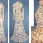 Vestido de crochê de mangas longas.